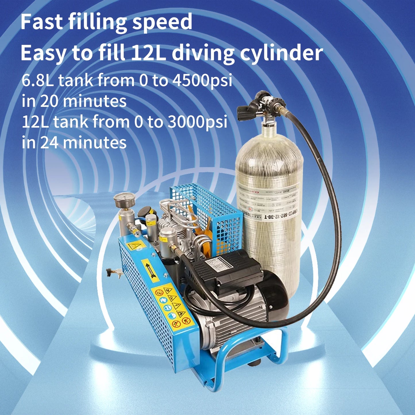 TUDIVING 4500Psi 300Bar High Pressure Diving Compressor,Four-cylinder Drive Compressor for Water Sport Paintball 110V