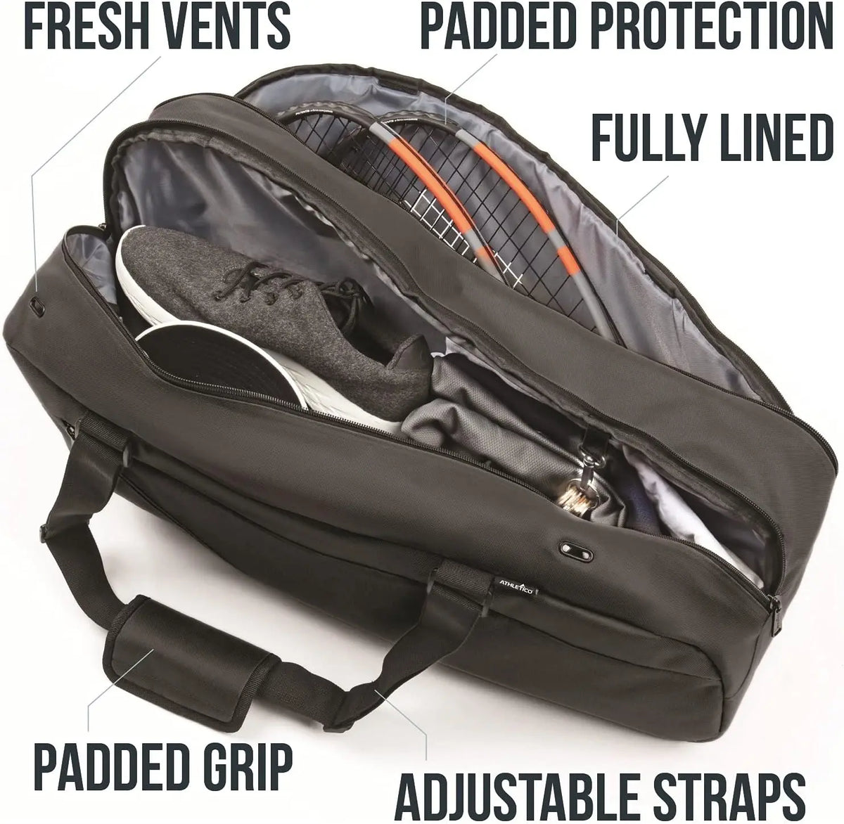 Durable Tennis Racket Carrying Bag With Padded Racket Compartments