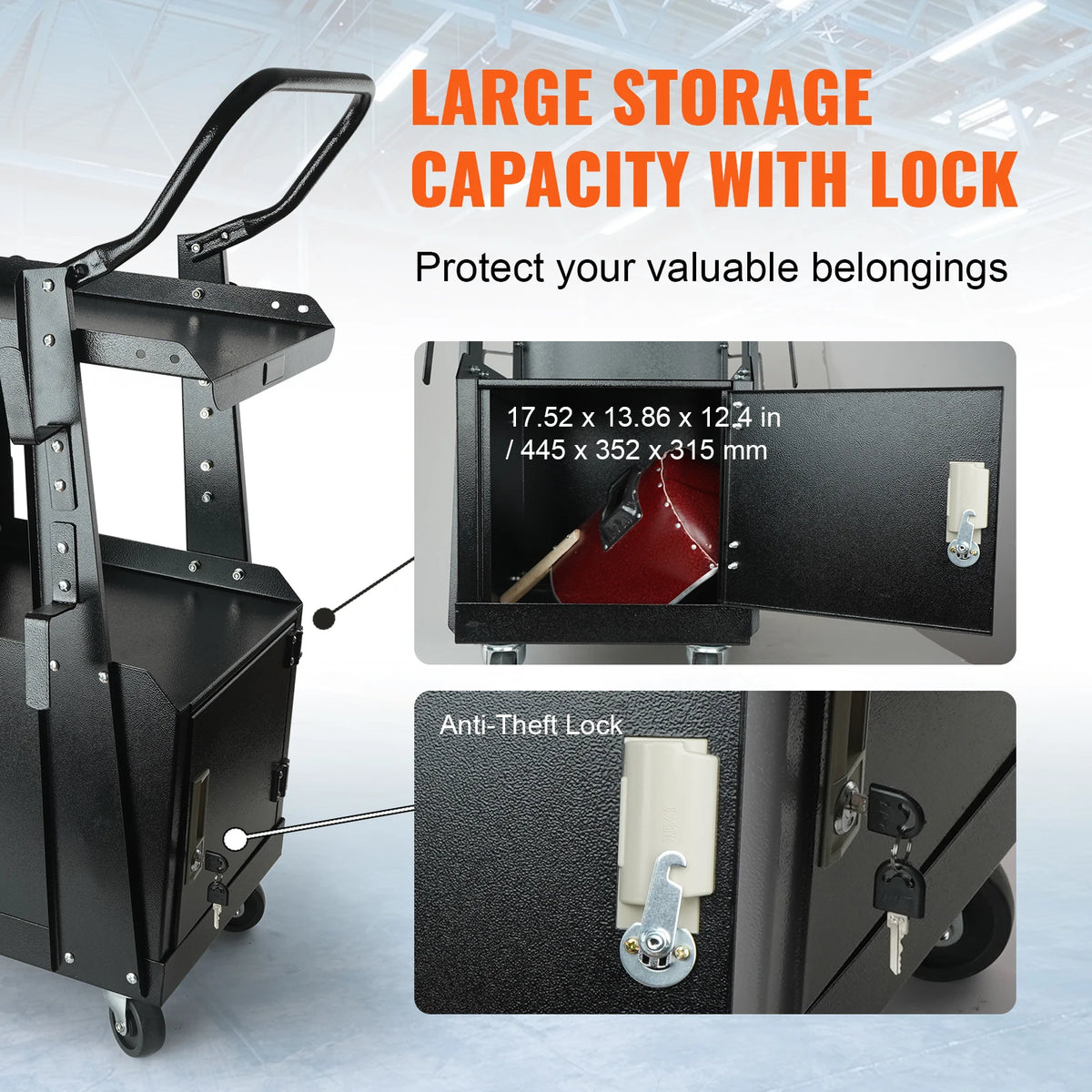Heavy Duty Steel Welding Cart With Lockable Gas Cylinder Storage