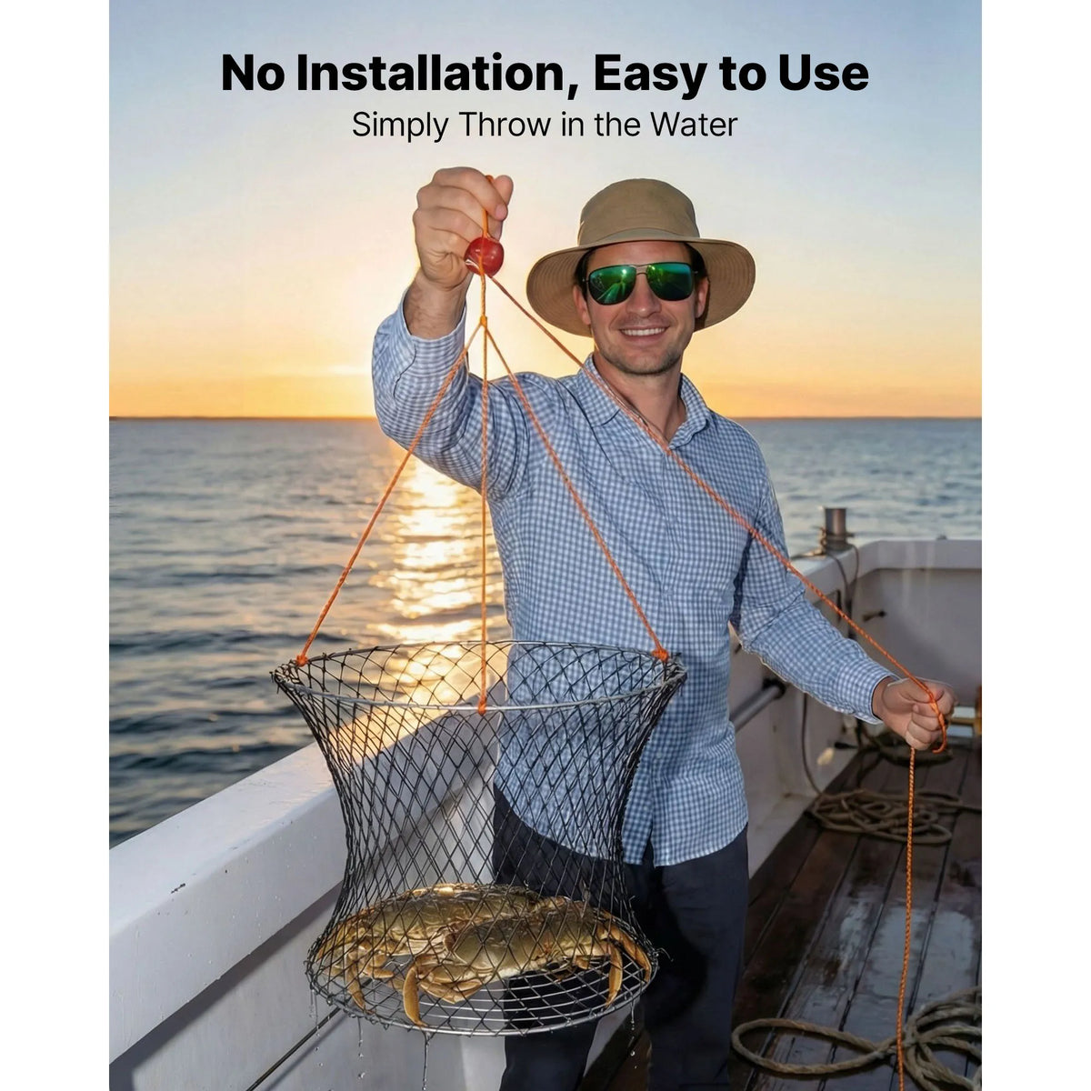 Galvanized Double Ring Foldable Crab Trap Fishing Kit With Gauge