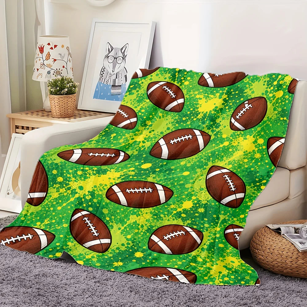 Football Print Flannel Throw Blanket, Soft And Warm