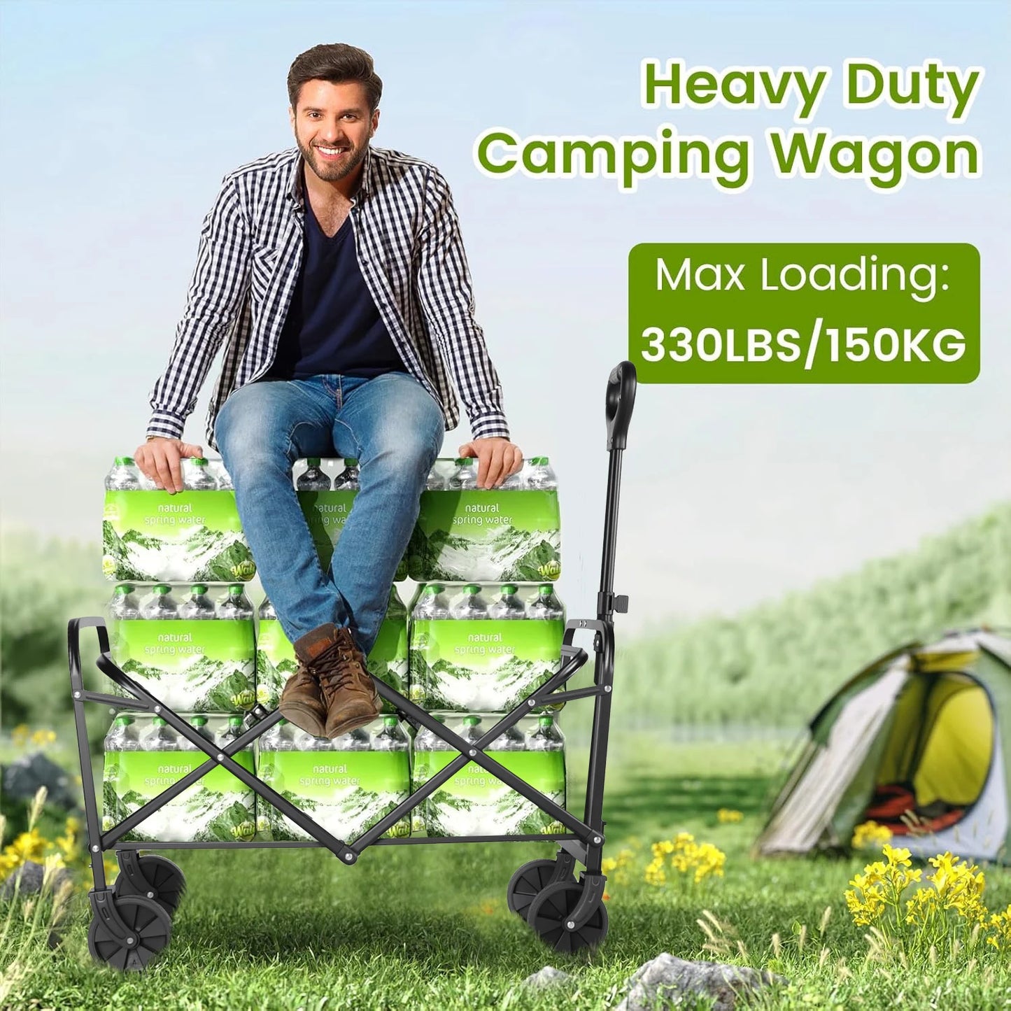 Heavy Duty Foldable Steel Wagon Cart With All Terrain Wheels
