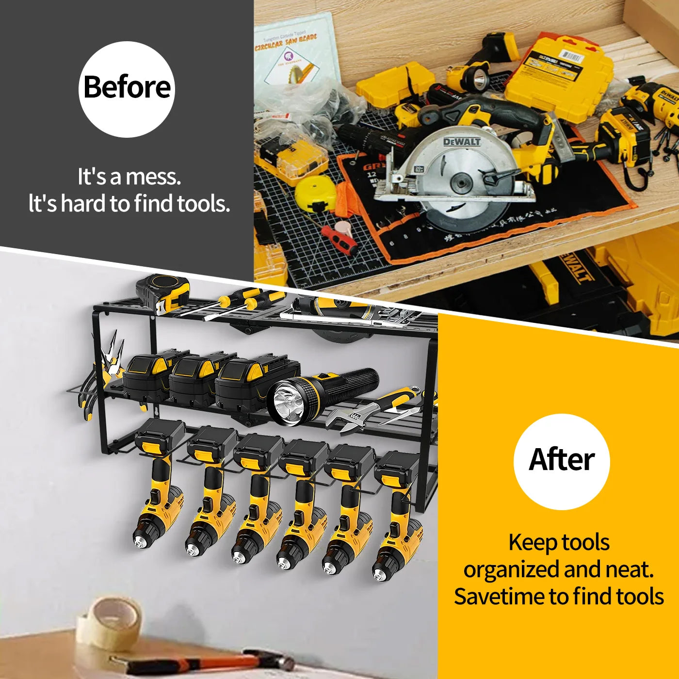 Heavy Duty Wall Mount Power Tool Organizer With Charging Rack