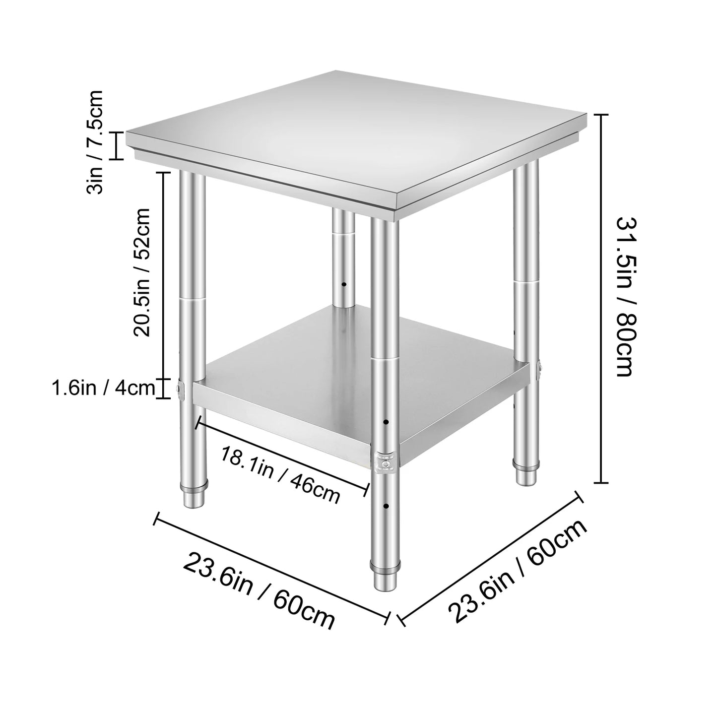 SucceBuy Stainless Steel Kitchen Work Bench With Undershelf