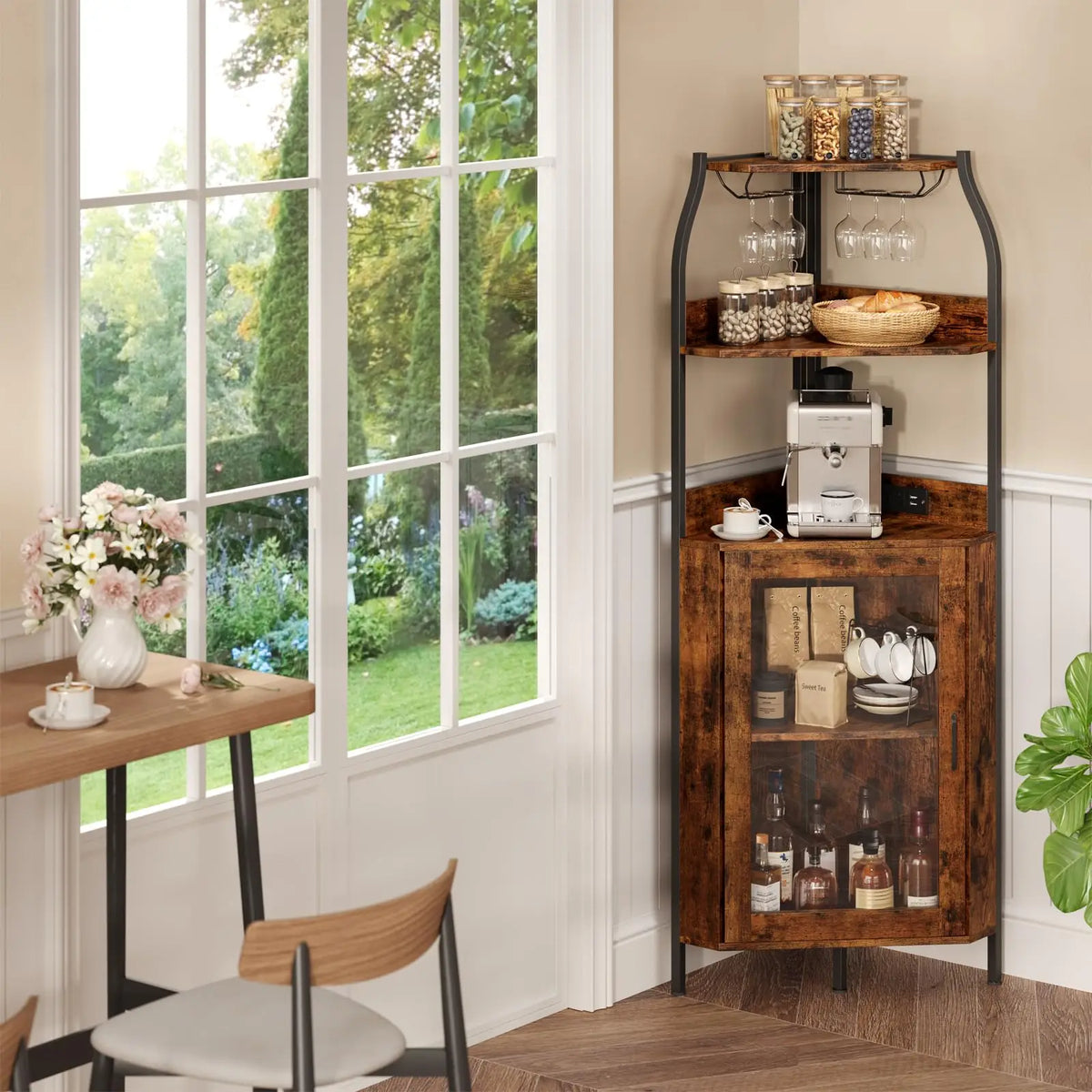 HiMISS Corner Bar Cabinet With LED Lights And Wine Rack