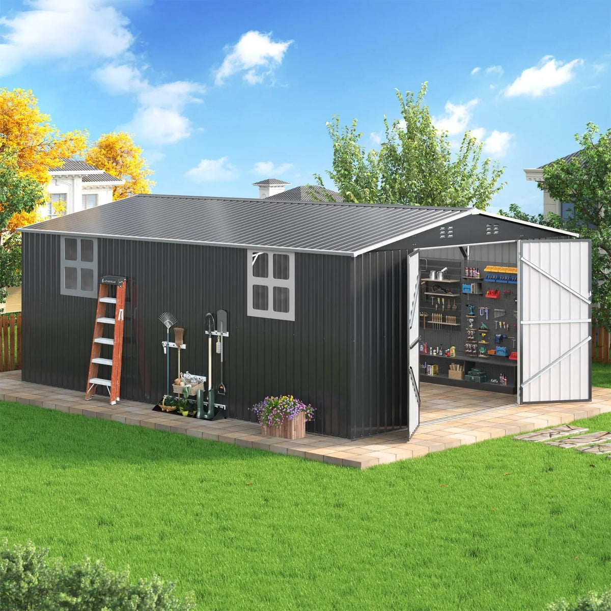 Outdoor Plastic Storage Shed With Lockable Door And Waterproof Frame