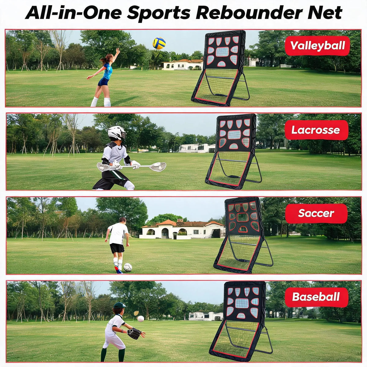 Adjustable Multi Sport Rebounder Training Net for Field Hockey Soccer