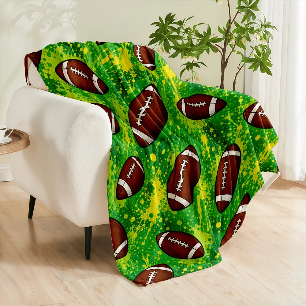Football Print Flannel Throw Blanket, Soft And Warm