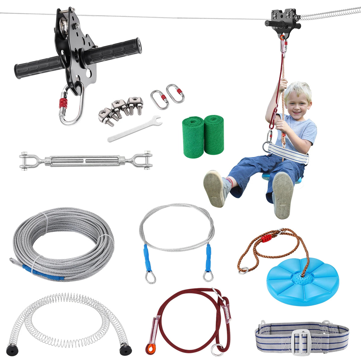 SucceBuy Stainless Steel Zipline Kit With Safety Harness