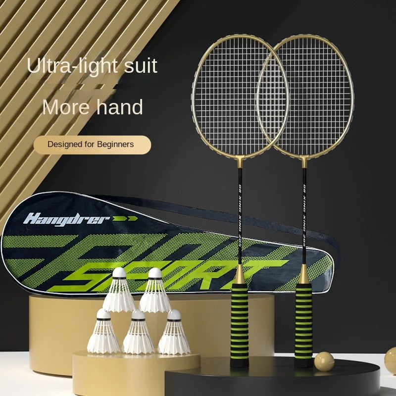 Black Gold Iron Alloy Badminton Rackets Ultra-light Durable Double Badminton Racket Set For Adults With Carrying Bag By Beginner