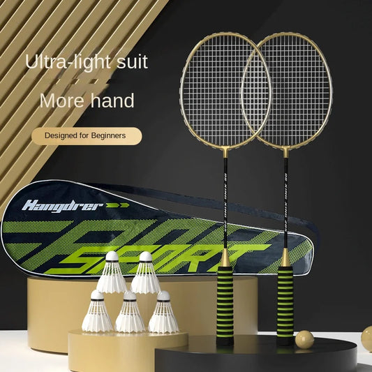 Black Gold Iron Alloy Badminton Rackets Ultra-light Durable Double Badminton Racket Set For Adults With Carrying Bag By Beginner