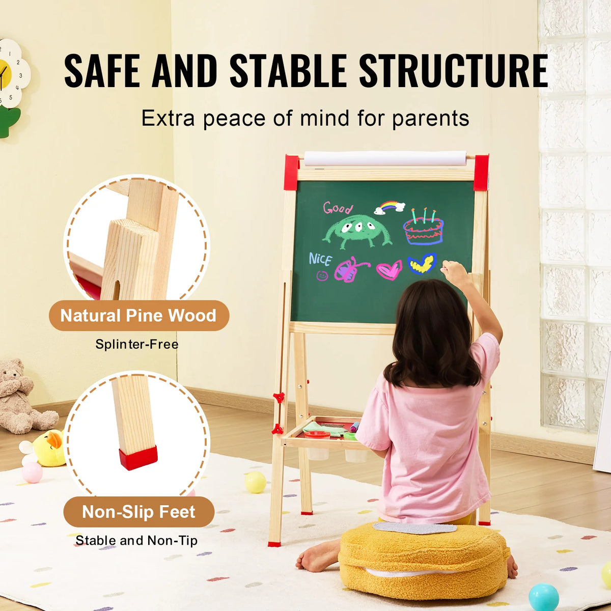 SucceBuy Wooden Magnetic Drawing Board Double Sided Art Easel