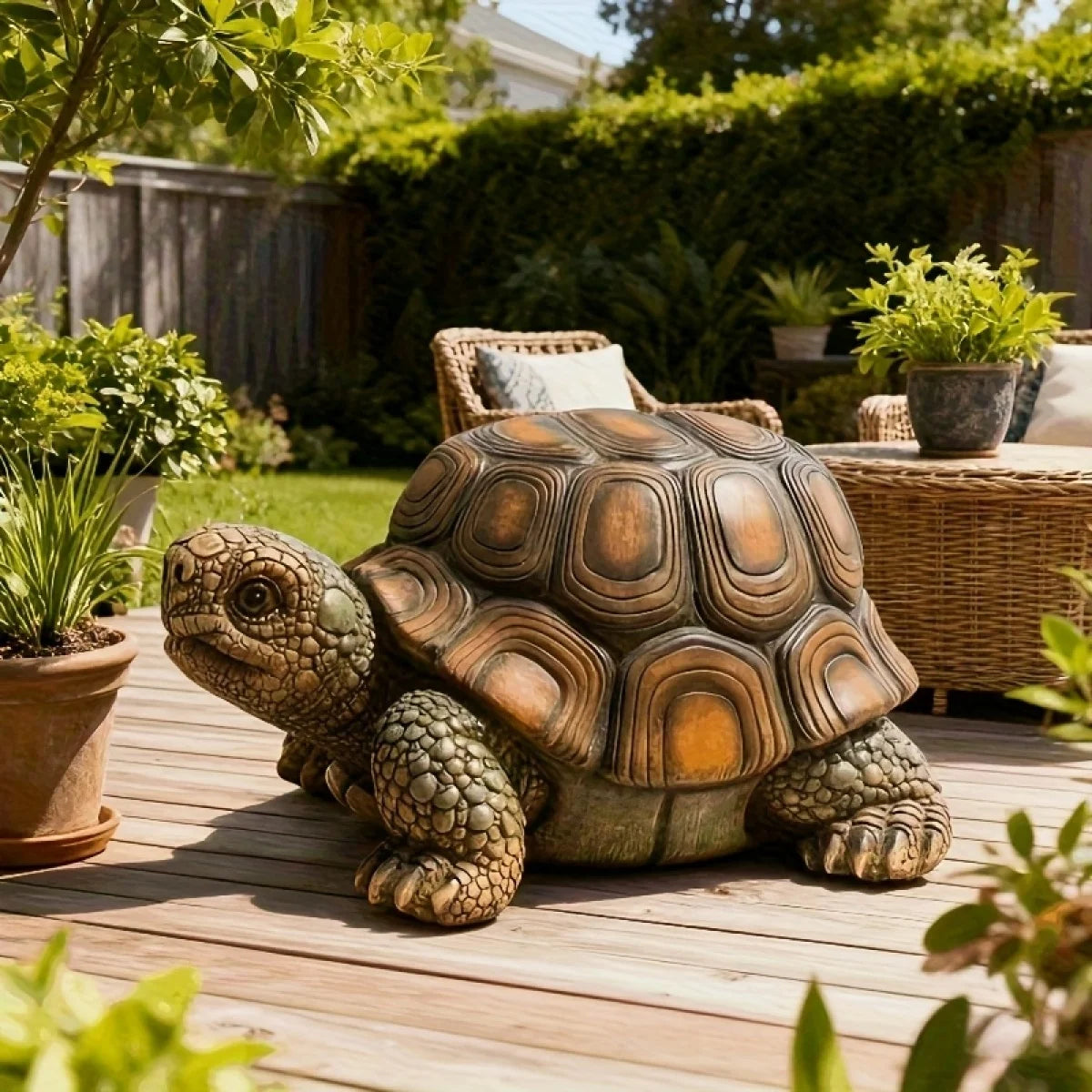 18" Garden Turtle Statue Stool, Simulated Animal Resin Sculpture, Multi-Purpose Decorative Stool for Living Room, Balcony, Office, Garden, Courtyard & Lawn