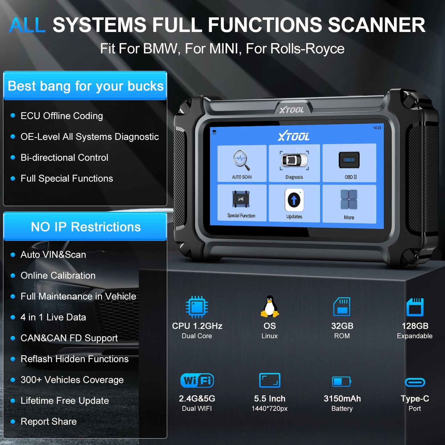 XTOOL IP500 Bidirectional OBD2 Automotive Diagnostic Scanner Tool