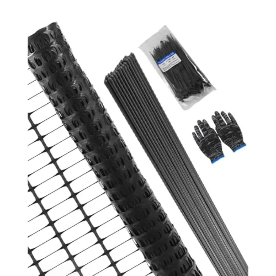 Garden Fence Animal Barrier Snow Fence Temporary Fence Kit 40 in X 164 Ft Plastic Safety Fence with 30 45-Inch Steel St