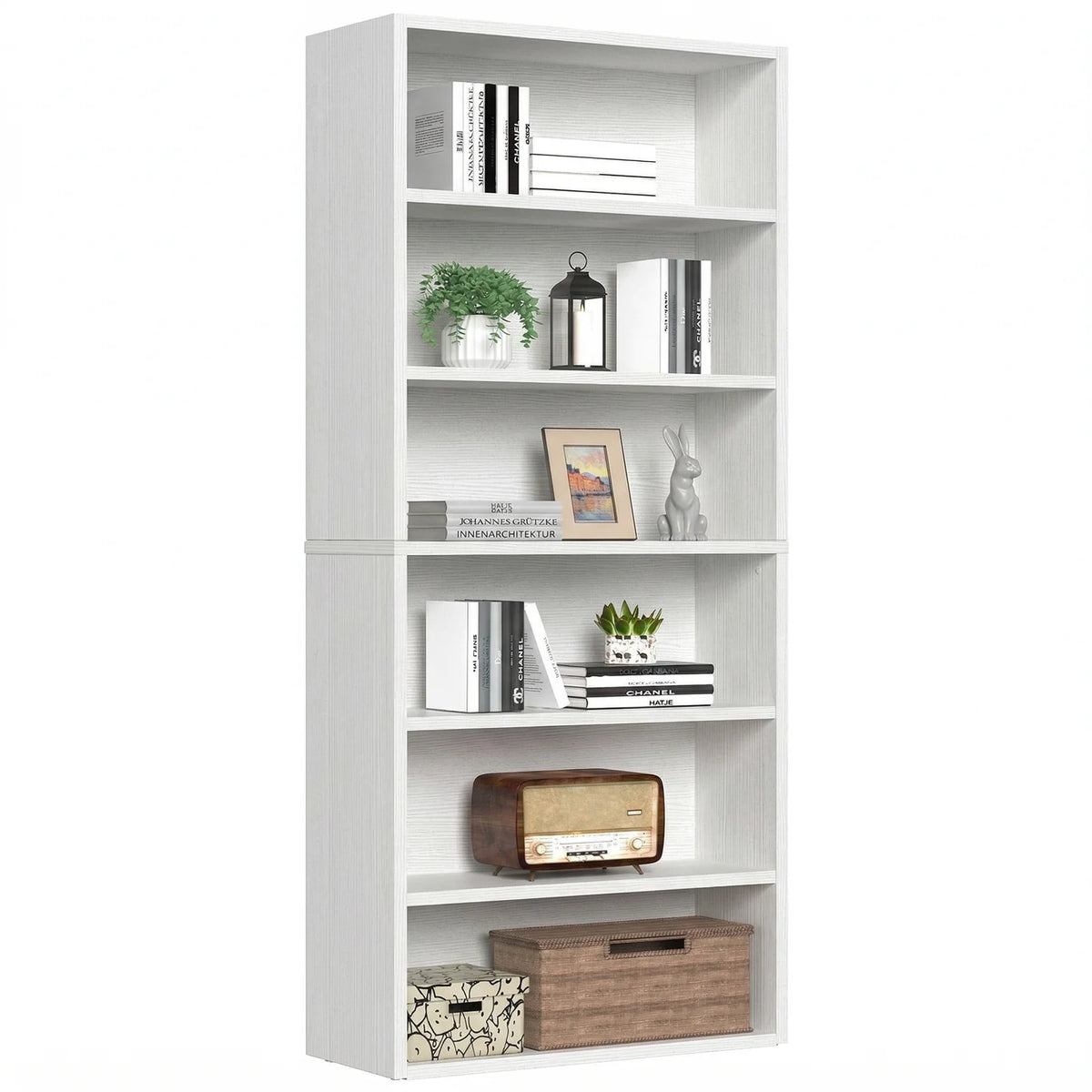 MCQ 6 Tier Wooden Bookcase Adjustable Open Storage Shelf