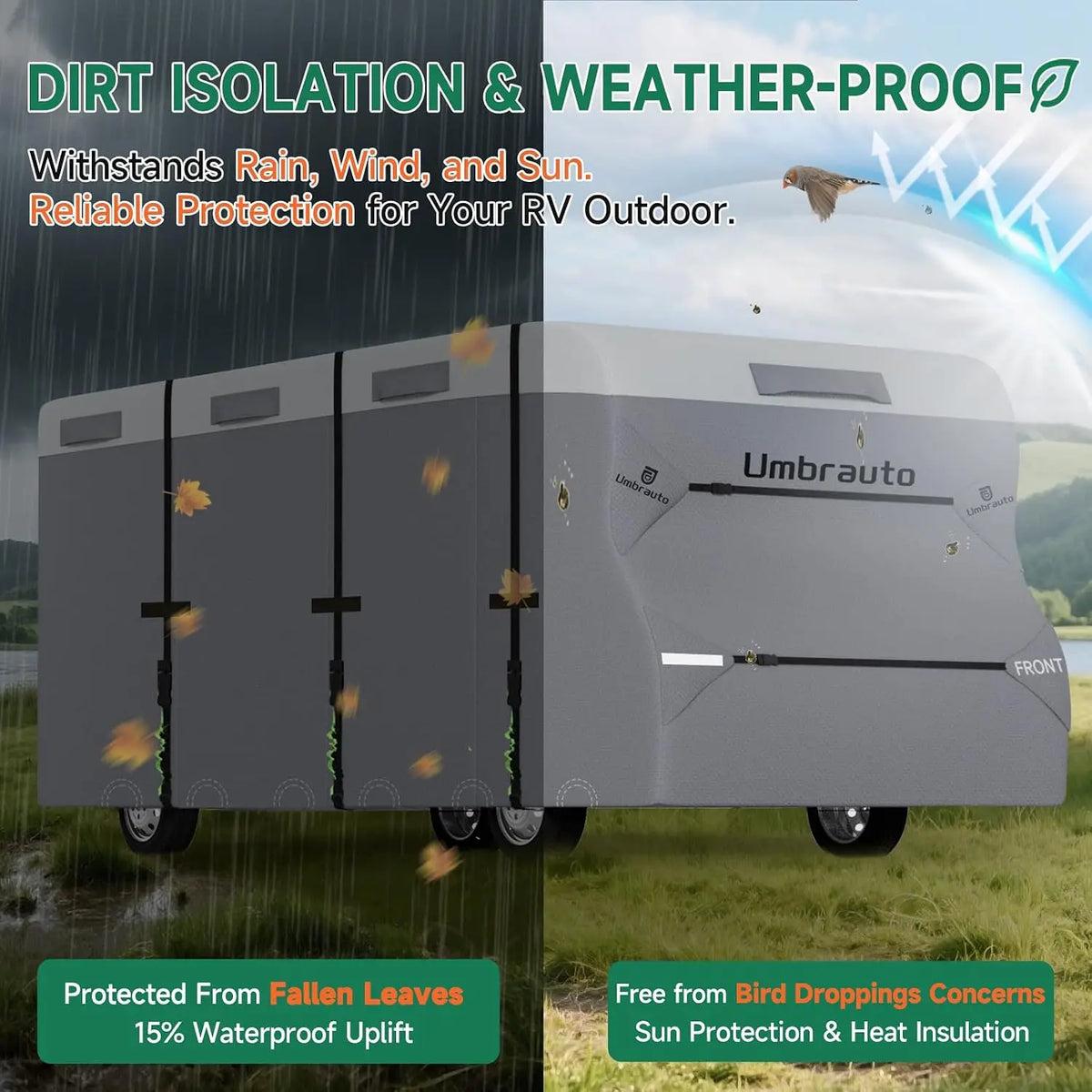 Umbrauto Class C RV Cover Fits 20-23’, Class C Motorhome Camper Cover, Heavy Duty 7 Layers Top Windproof Breathable RV Cover with 2 Pcs Extra Straps, Adhesive Repair Patches, 6 Gutter Covers