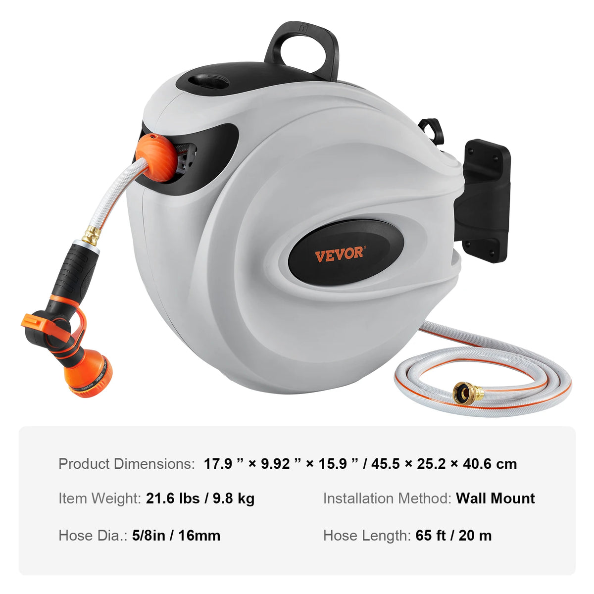 SucceBuy Retractable Garden Hose Reel With Auto Rewind Wall Mount