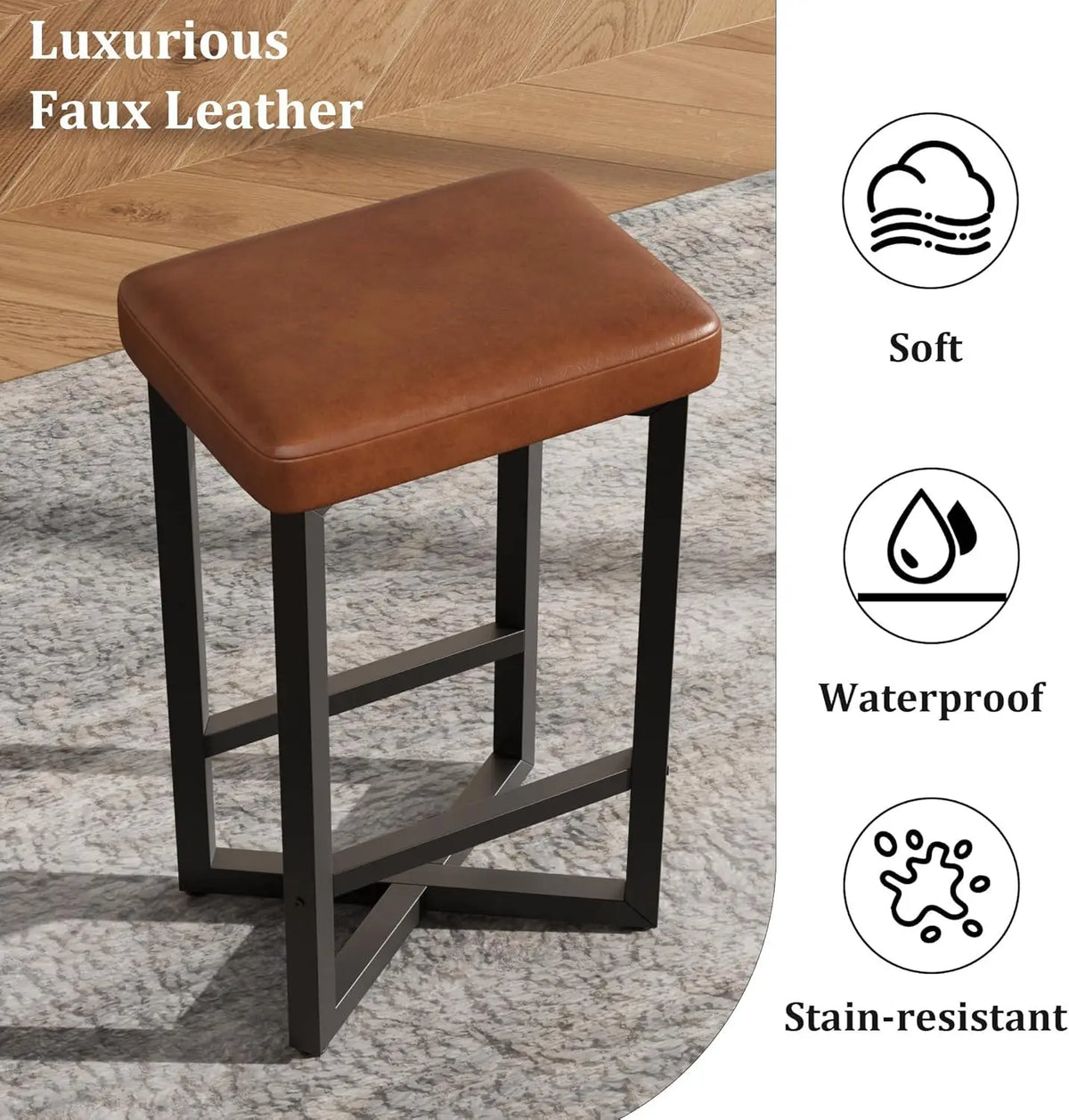 Garvee Modern Backless Bar Stools With Metal Frame And Footrest
