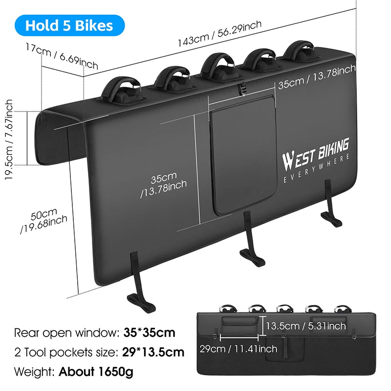 WEST BIKING Bike Tailgate Pad Pickup Truck Tailgate Protection Pad With Fixing Strap Hold 2-5 Bicycles Truck Carrier Accessories