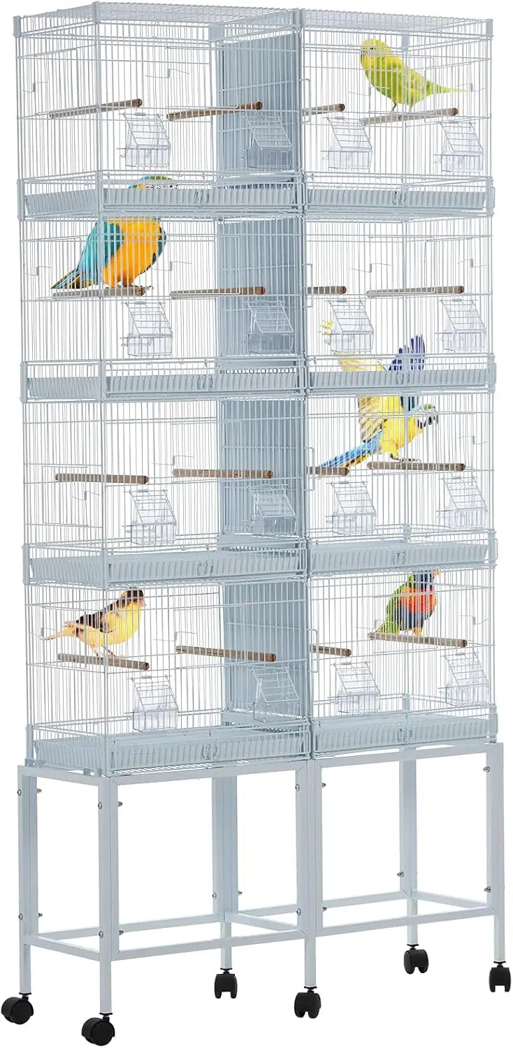 Stackable Iron Bird Cage With Storage Shelf And Locking Casters
