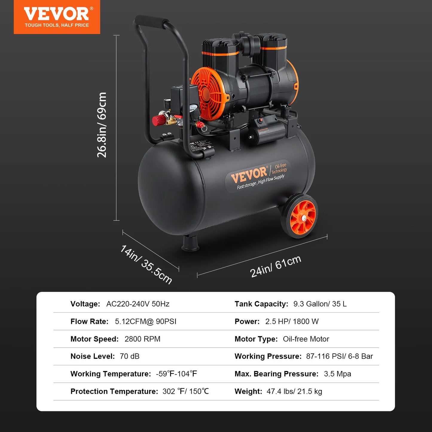 Silent Oil Free Air Compressor For Repair Tire Inflation