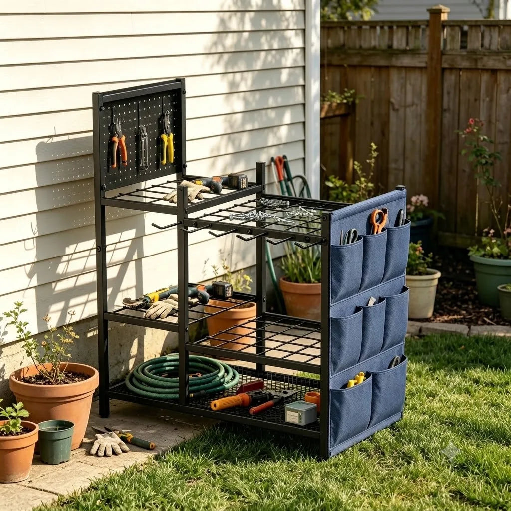 Heavy Duty Metal Garden Tool Storage Rack And Organizer