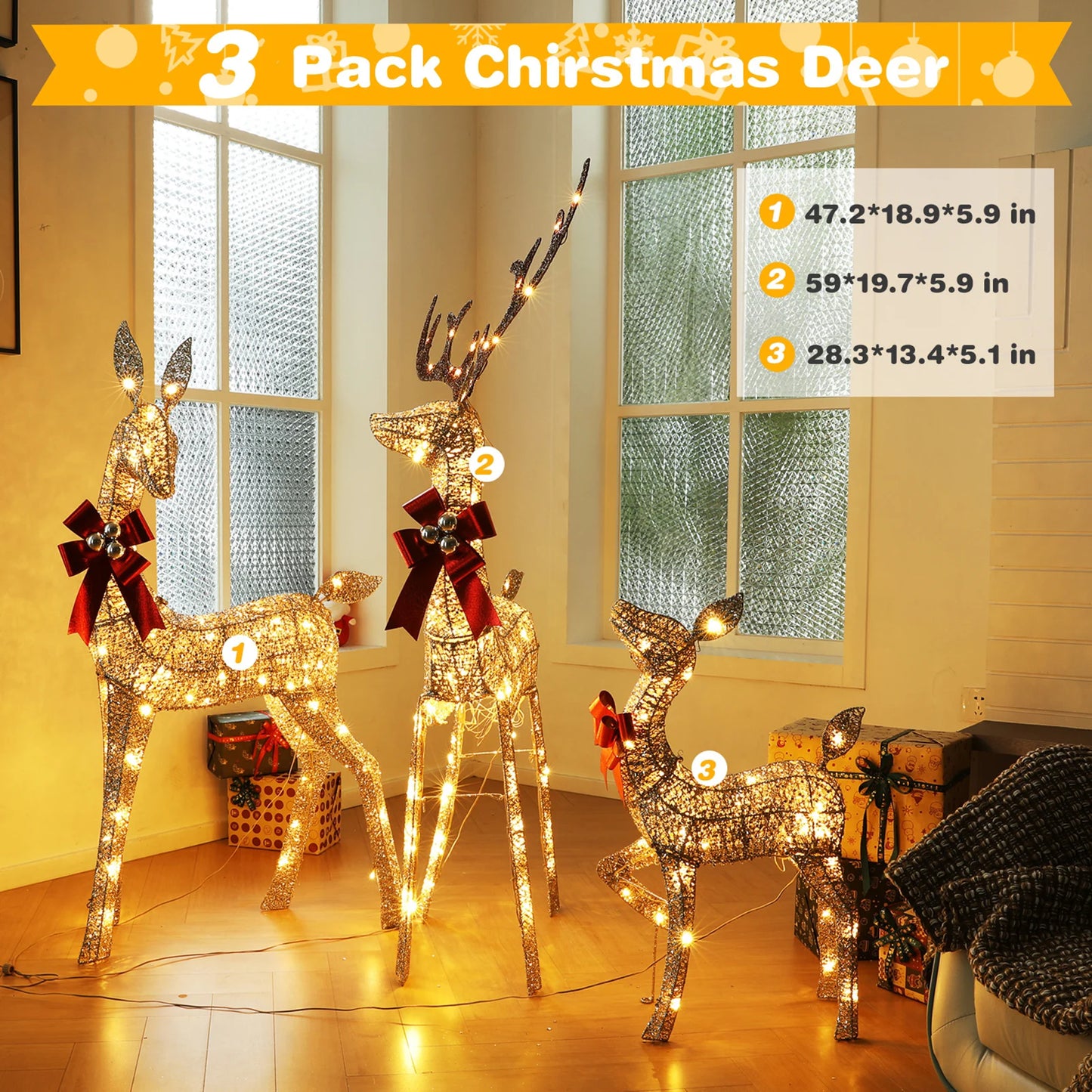 Lighted Christmas Deer Family Set LED Outdoor Yard Lights Decor