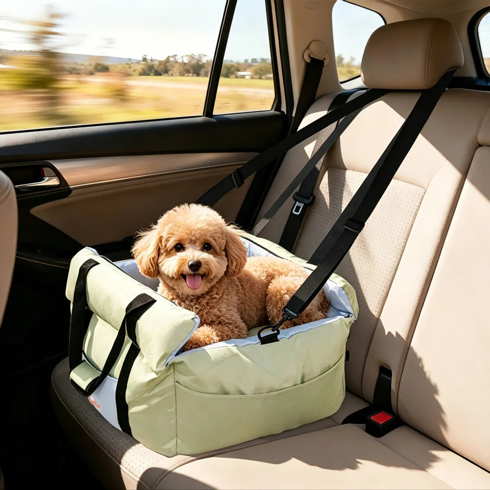 Borwart Portable Dog Car Seat with Safety Belt and Pocket