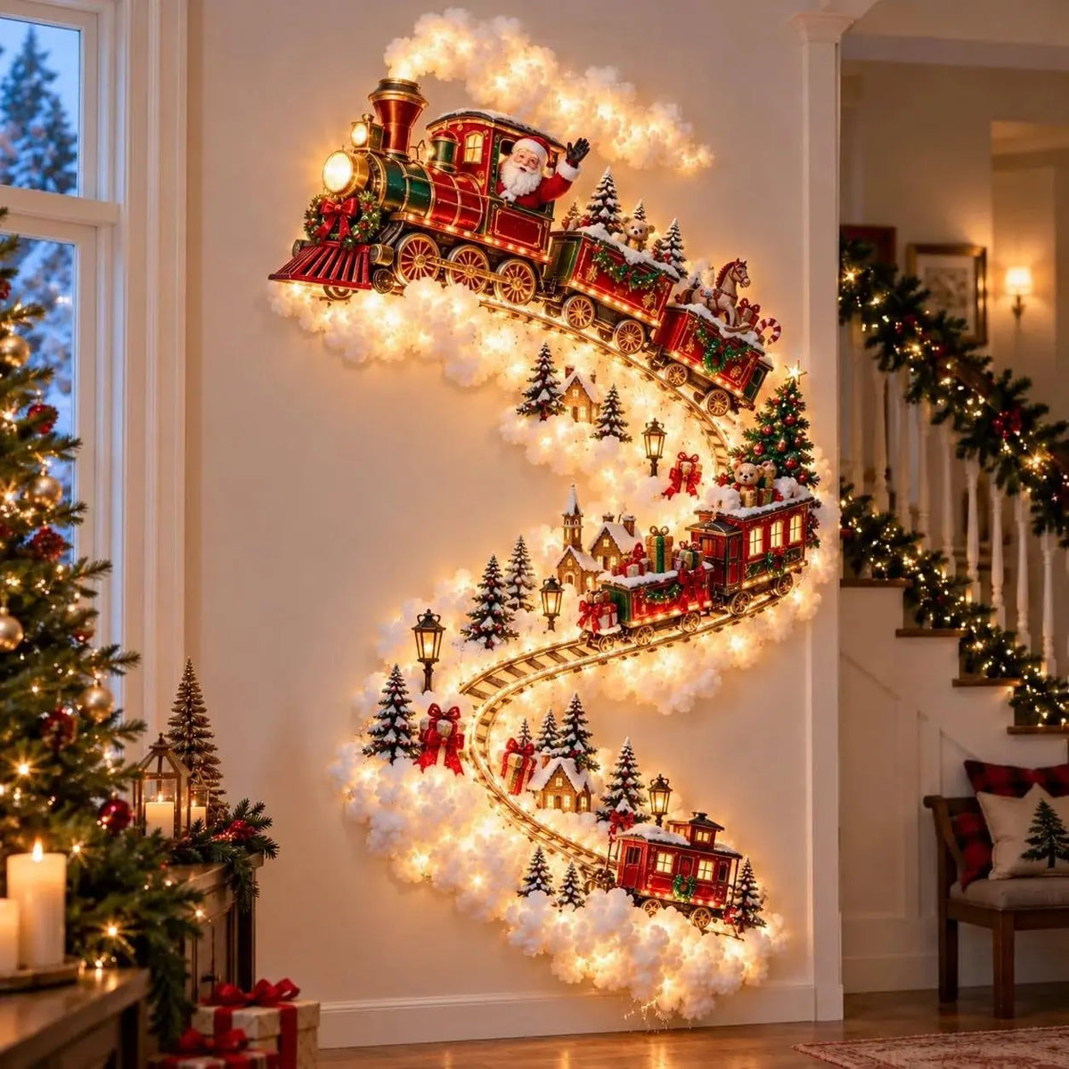 Christmas Magic Trail Santa Sleigh Reindeer LED Wall Light Decoration
