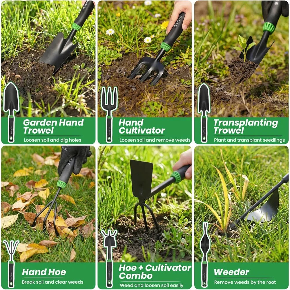 11-Piece Heavy Duty Garden Tools Set with Ergonomic Handles | Rust-Proof, Carry Bag – Ideal Gardening Gift for All