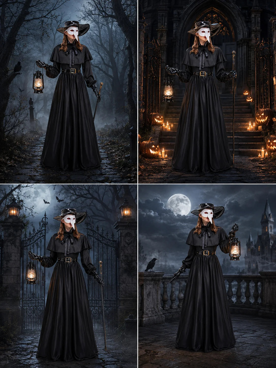 Women Plague Doctor Costume Set Medieval Gothic Cosplay Outfit
