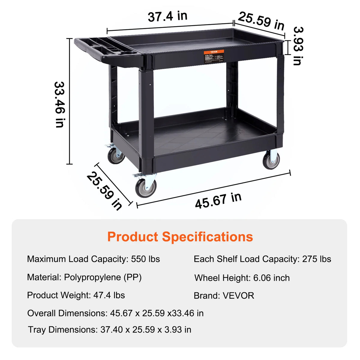 SucceBuy Three Tier Utility Cart With Swivel Wheels And Handles