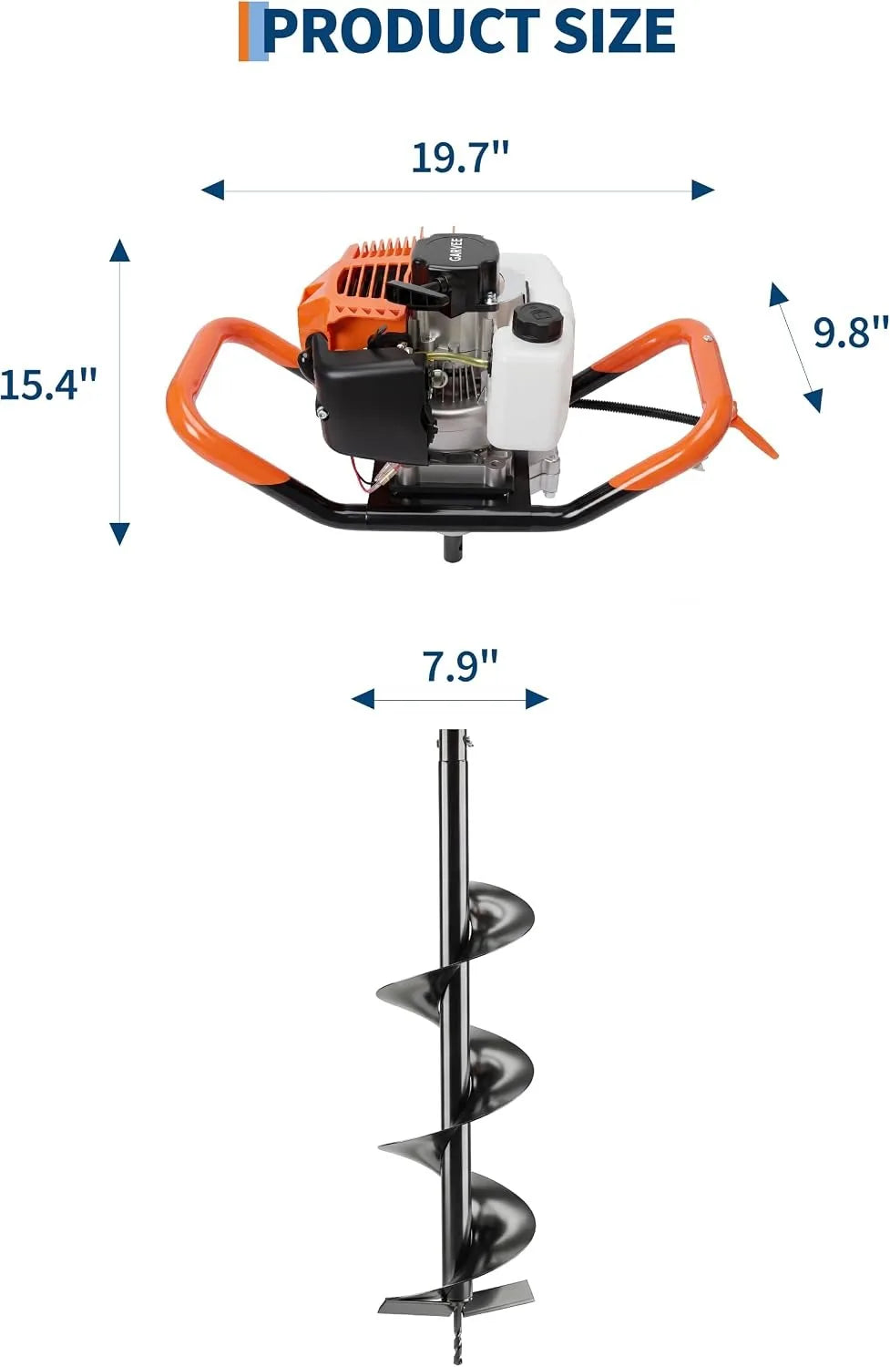 43cc Gas Powered Post Hole Digger with 8 Inch Auger Bit 31.5 Inch Deep Earth Auger Drill Machine EPA Certified Heavy Duty Fence Post Hole Digger for Farm Garden Landscaping