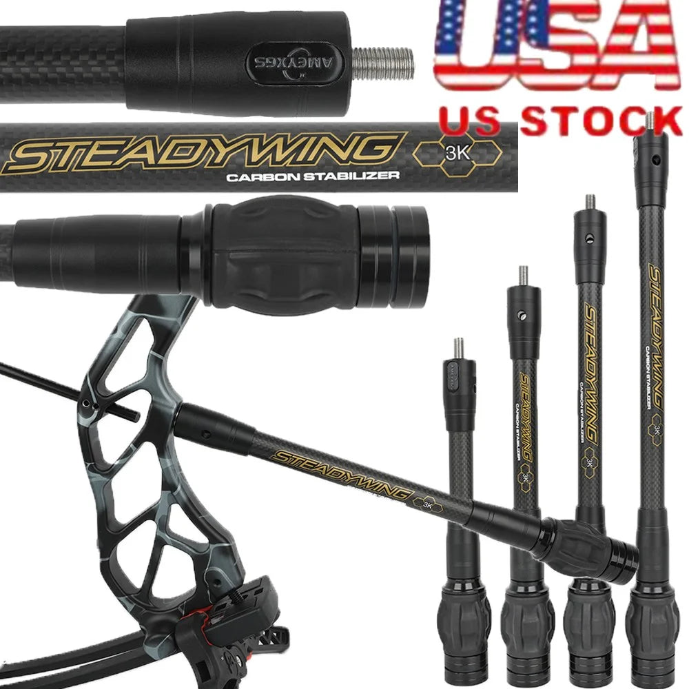 3K Carbon Compound Bow Stabilizer Balance Bar 6/8/10/12/15 Inch Shock Absorbing Vibration Dampening Rod Lightweight Archery Accessory for Outdoor Target Shooting and Small Game Hunting Equipment