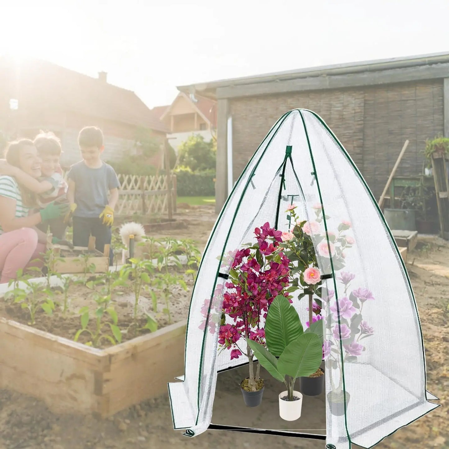 54x54x71 Mini Hexagonal Greenhouse Portable Walk-in Greenhouse With PE Cover Roll-Up Door Mesh Window For Garden Patio