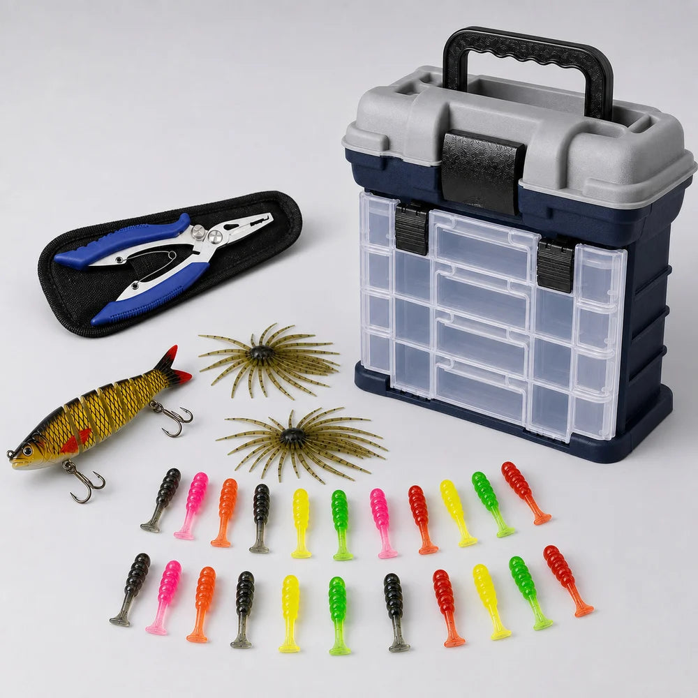 Portable Fishing Tackle Box Kit With Pliers And Dividers