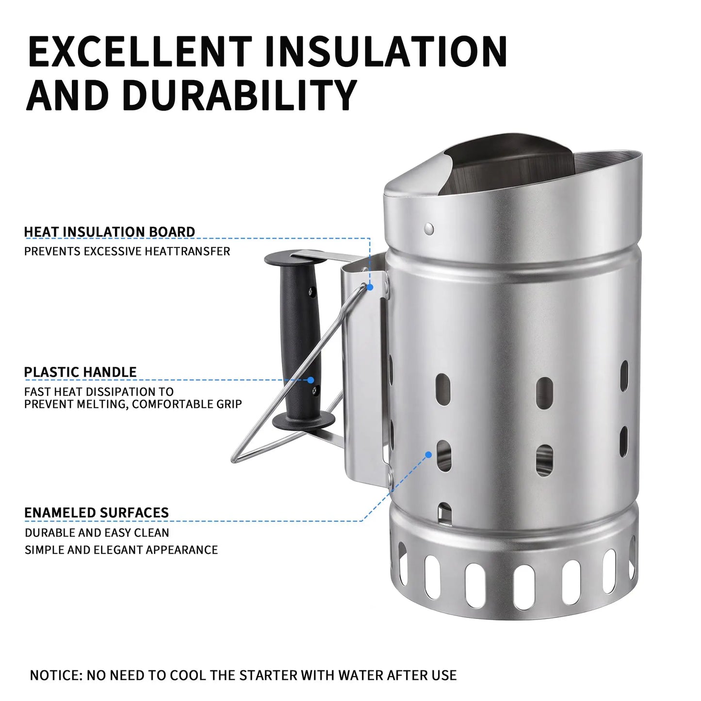 Stainless Steel Charcoal Chimney For Grill Quick Light Charcoal Chimney Starter With Heat Resistant Handle Safe BBQ Grill Charcoal Lighter Silver 32 X 19 X 32.5 CM