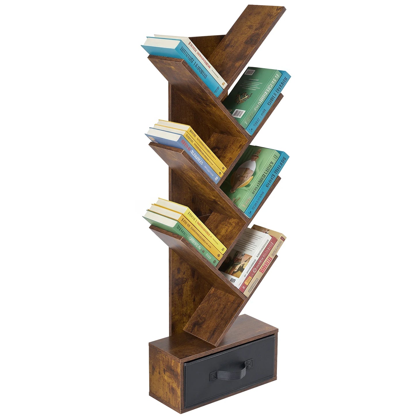 JHK Geometric Wooden Bookshelf With Seven Tier Storage Drawer