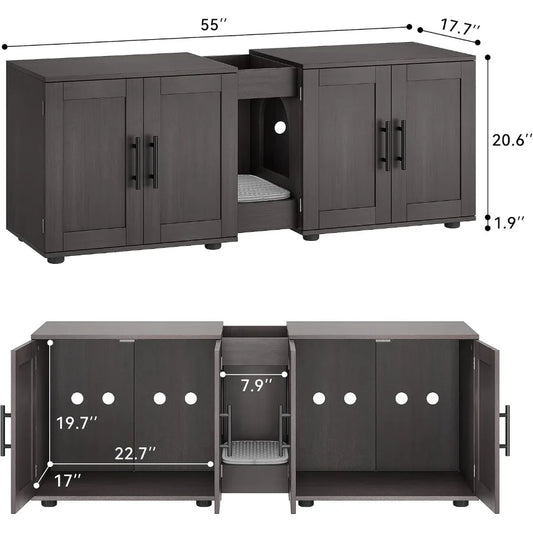 Garvee Hidden Litter Box Enclosure Wooden Double Room Cat Furniture