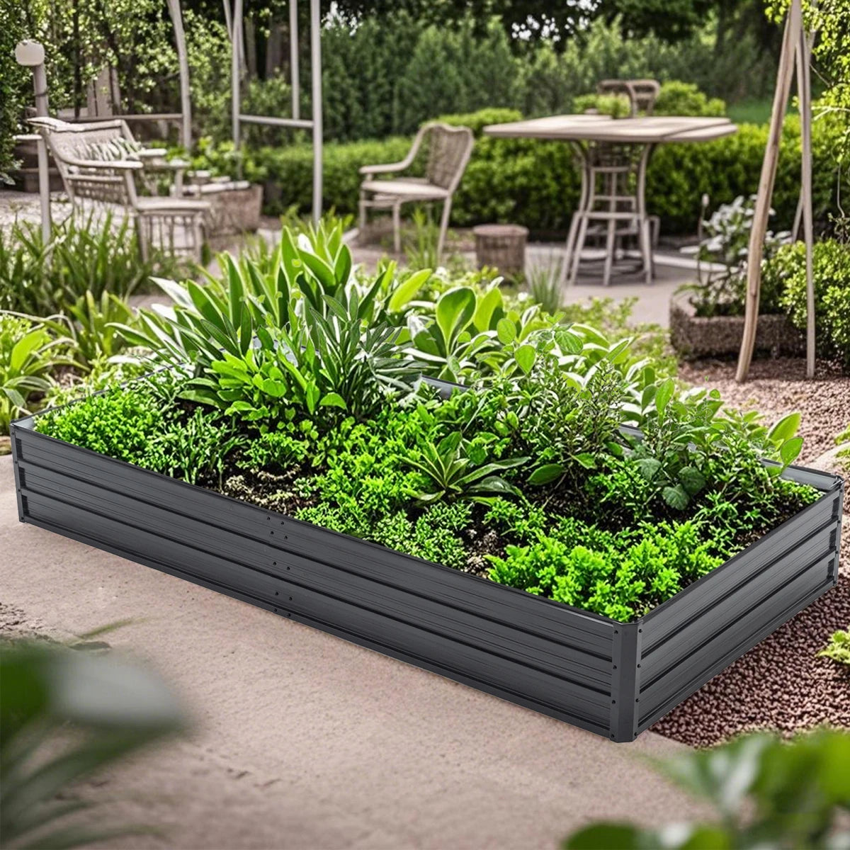 4x3x1ft Metal Raised Garden Bed,Deep Root Outdoor Galvanized Planter Box,Patio Kit Planting Beds for Vegetables Flowers Herb,Black