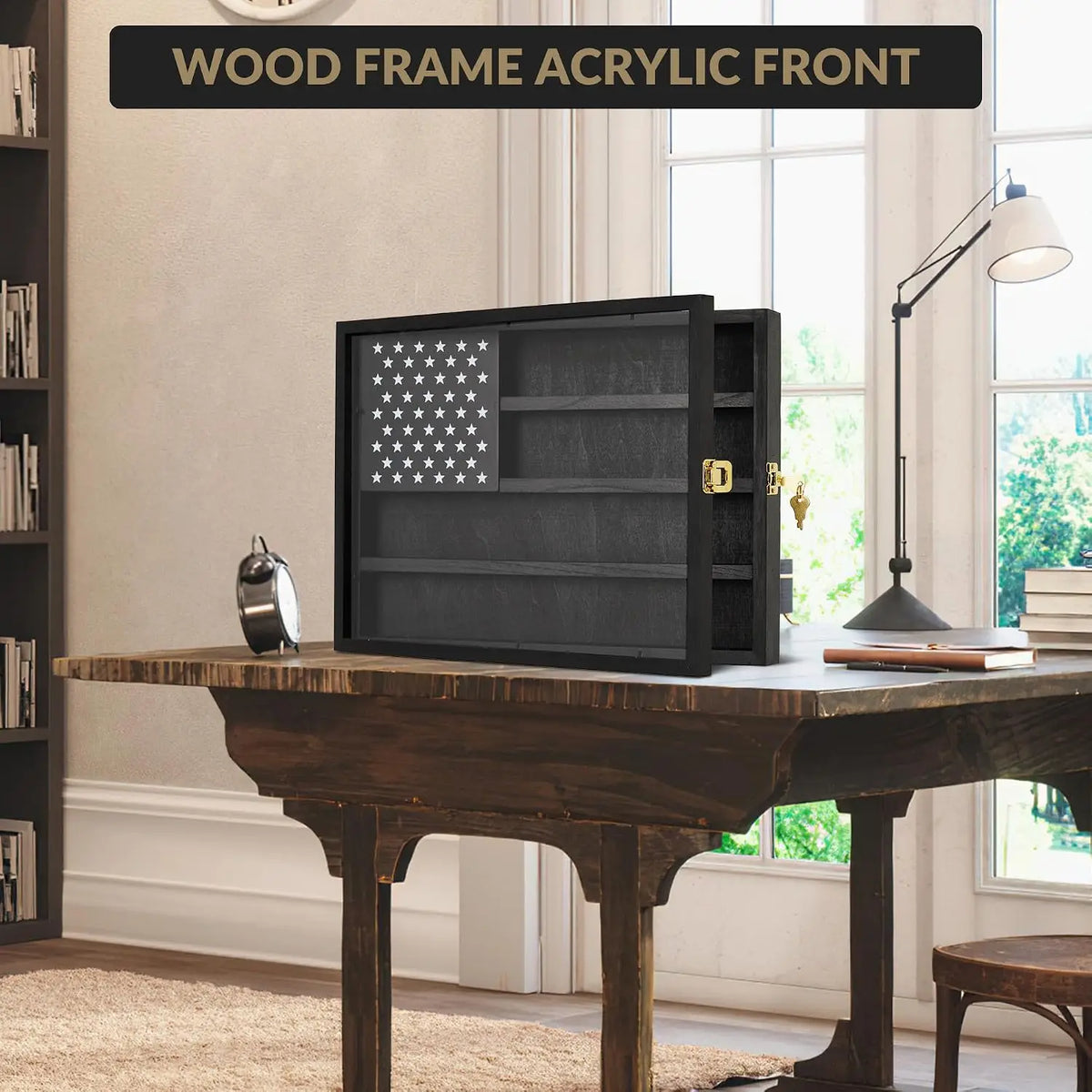 Garvee Lockable Wooden Shadow Box Display Frame Acrylic Door