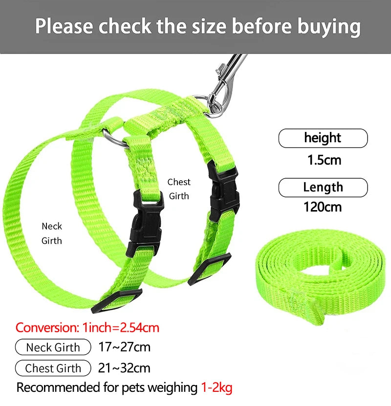 Adjustable Nylon Pet Harness And Leash Set For Small Animals