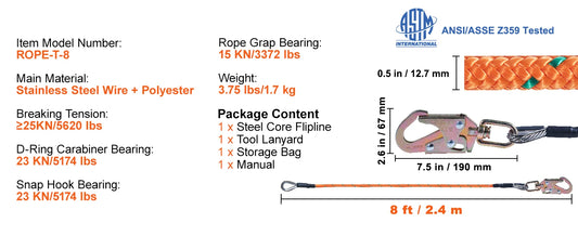 Steel Wire Flip Line Kit Snap Hooks Rope Grab Tree Climbing Accessories