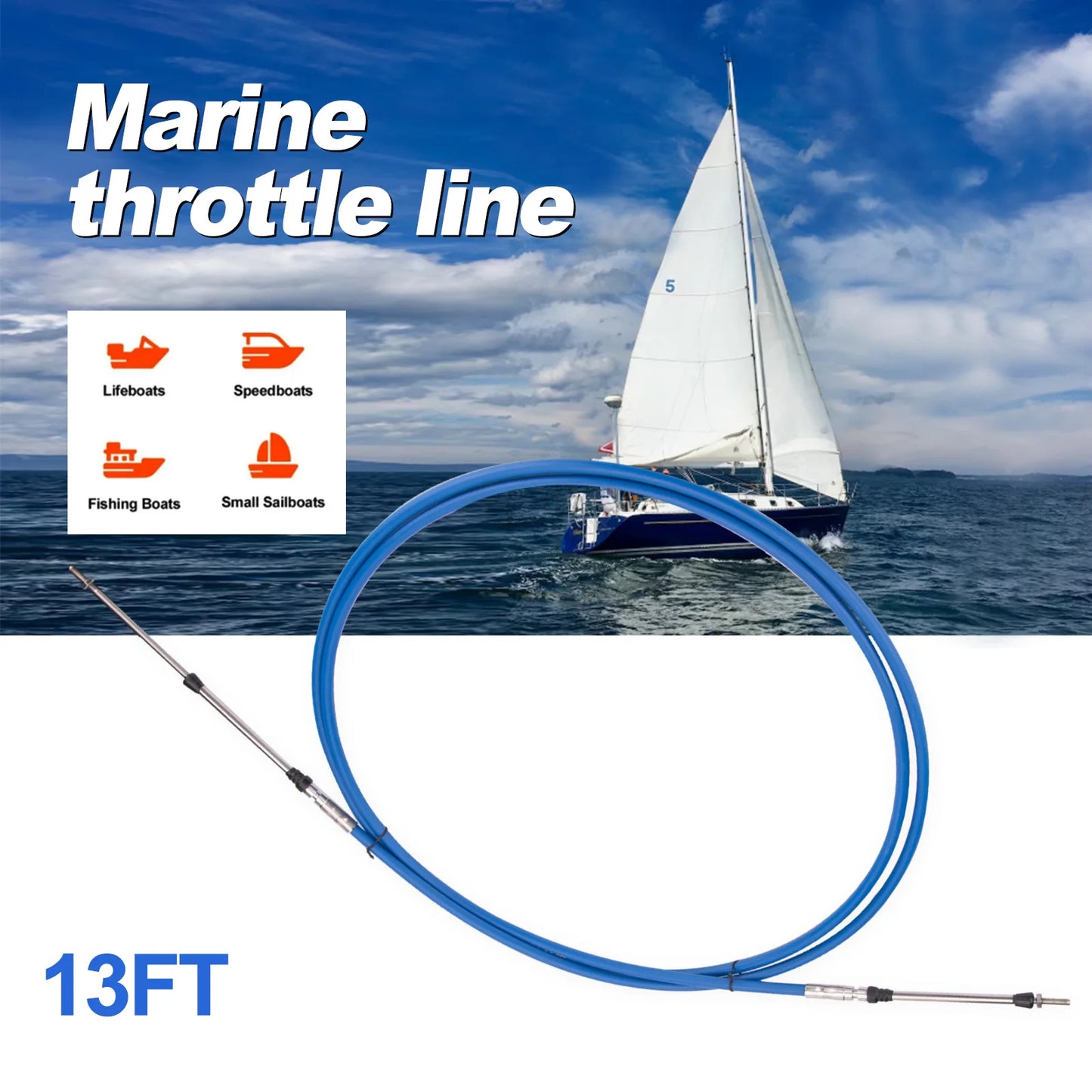 13FT 33C Marine Throttle Control Cable for Outboard Engine Control Lever — Smooth & Precise Operation