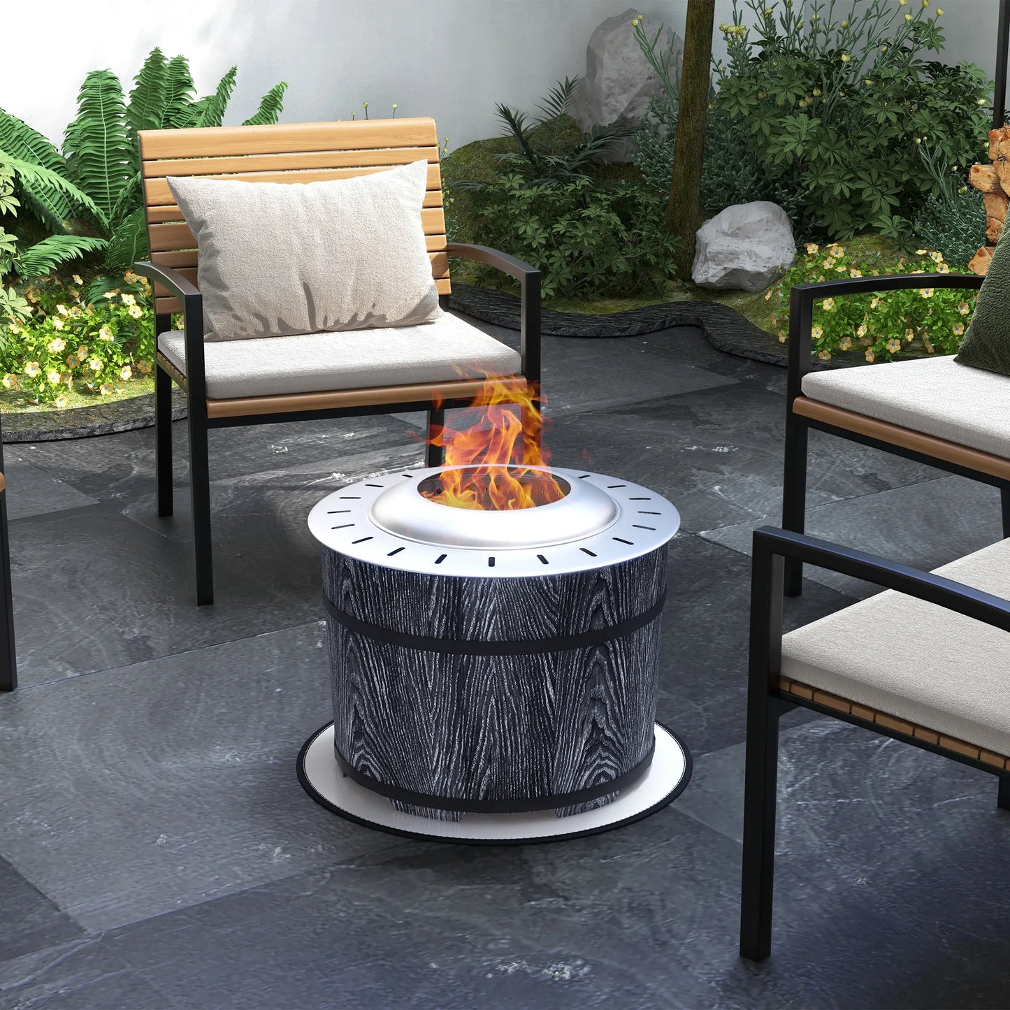 Outsunny Smokeless Wood Fire Pit With Protective Mat