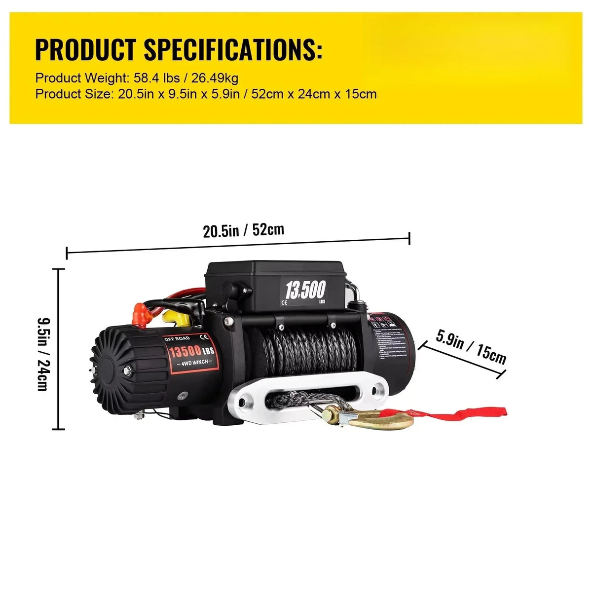 SIHAO 13500LBS Electric Winch 12V - High-Strength Synthetic Rope with Wireless Remote for Off-Road 4x4, ATV, Truck & Trailer 8