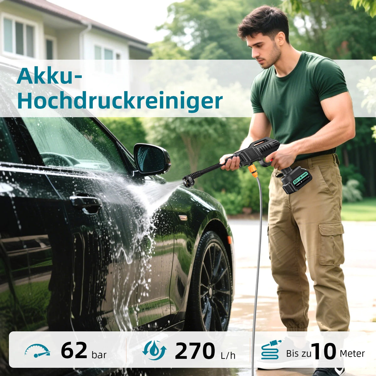 Cordless Pressure Washer Handheld Brushless Motor with 2 Battery Packs 4.0Ah 6 in 1 Nozzle Portable Cleaner for Car Washing Yard Patio