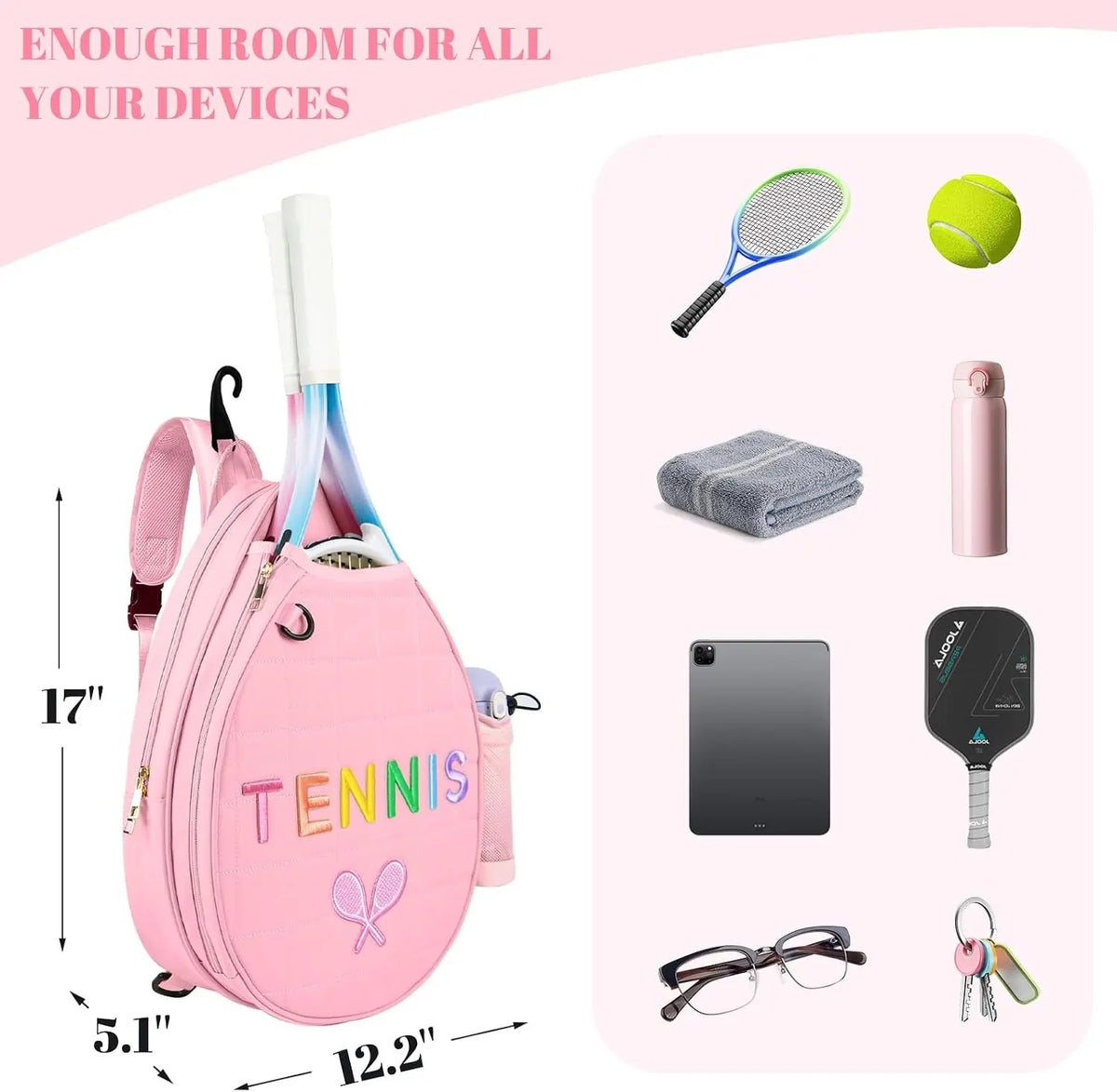 Water Resistant Tennis Sling Backpack Adjustable Pickleball Racket Bag