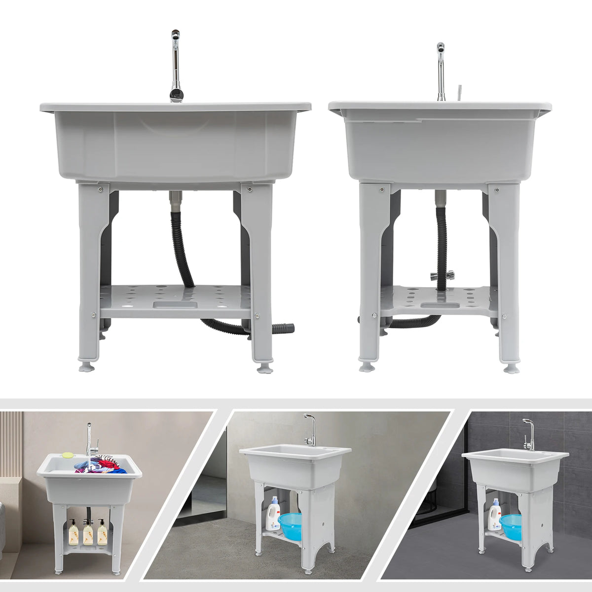 Bymaocar Freestanding Heavy Duty PP Utility Laundry Sink